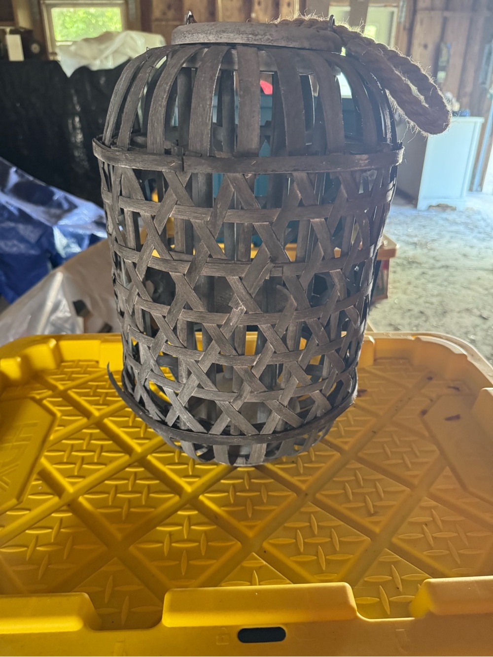 Woven Brown Lantern with Rope Handle - Home Accents